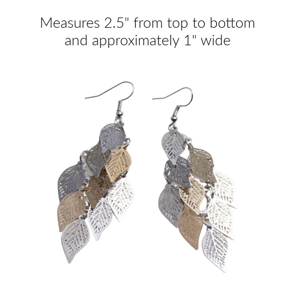 Dangle Leaf Earrings for Pierced Ears with 9 Copper Filigree Leaves Multi Tones - Picture 2 of 2